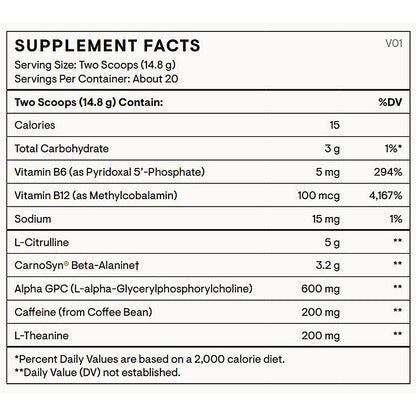 Supplement facts label with nutritional information on a white background