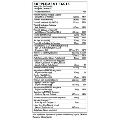 Supplement facts label with detailed nutritional information on a white background