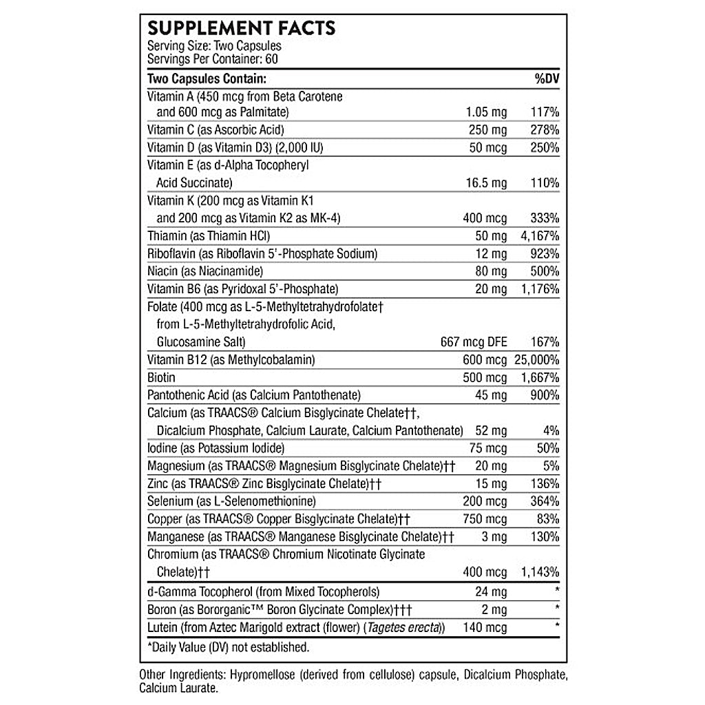 Supplement facts label with detailed nutritional information on a white background