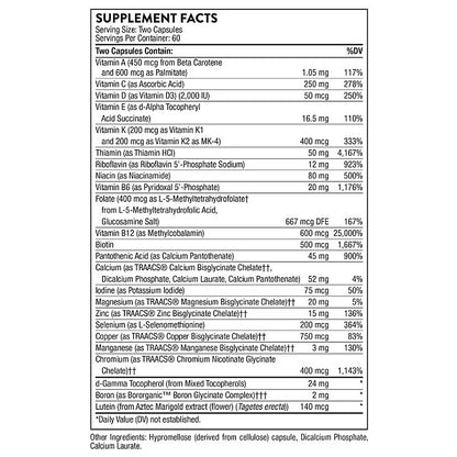 Supplement facts label with detailed nutritional information on a white background