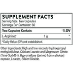 Supplement facts label with L-Arginine content on a white background