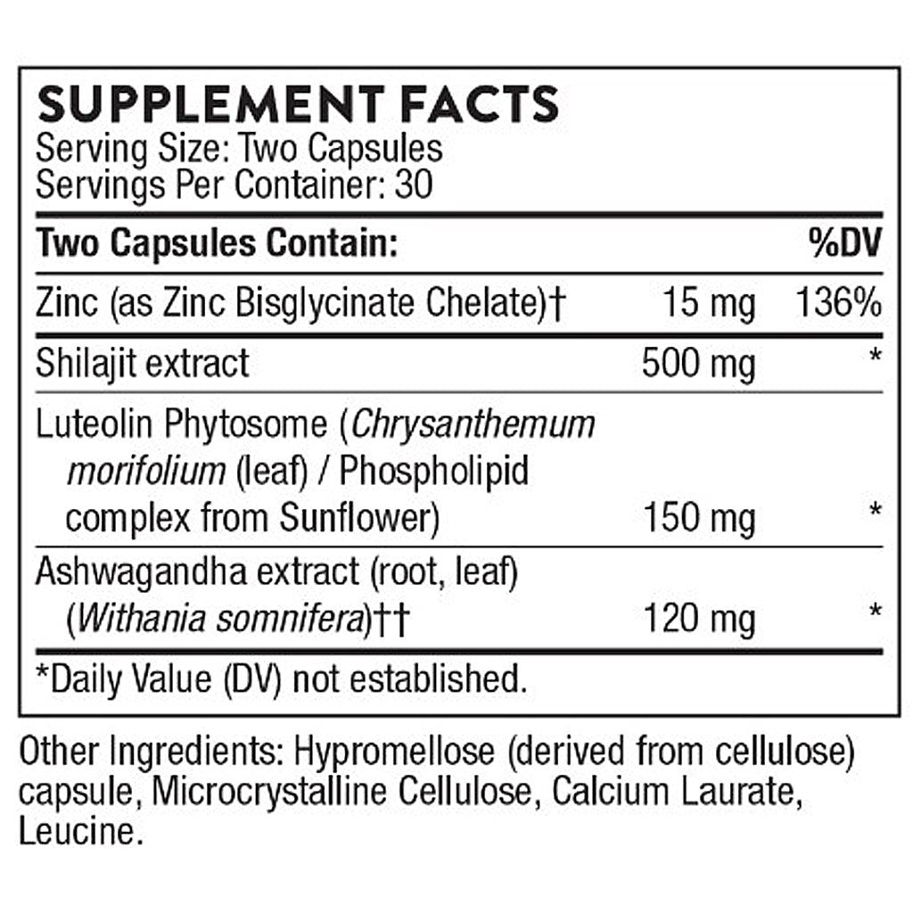 Supplement facts label with detailed ingredient list and serving sizes on a white background