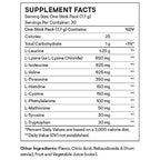 Supplement facts label with nutritional information on a white background