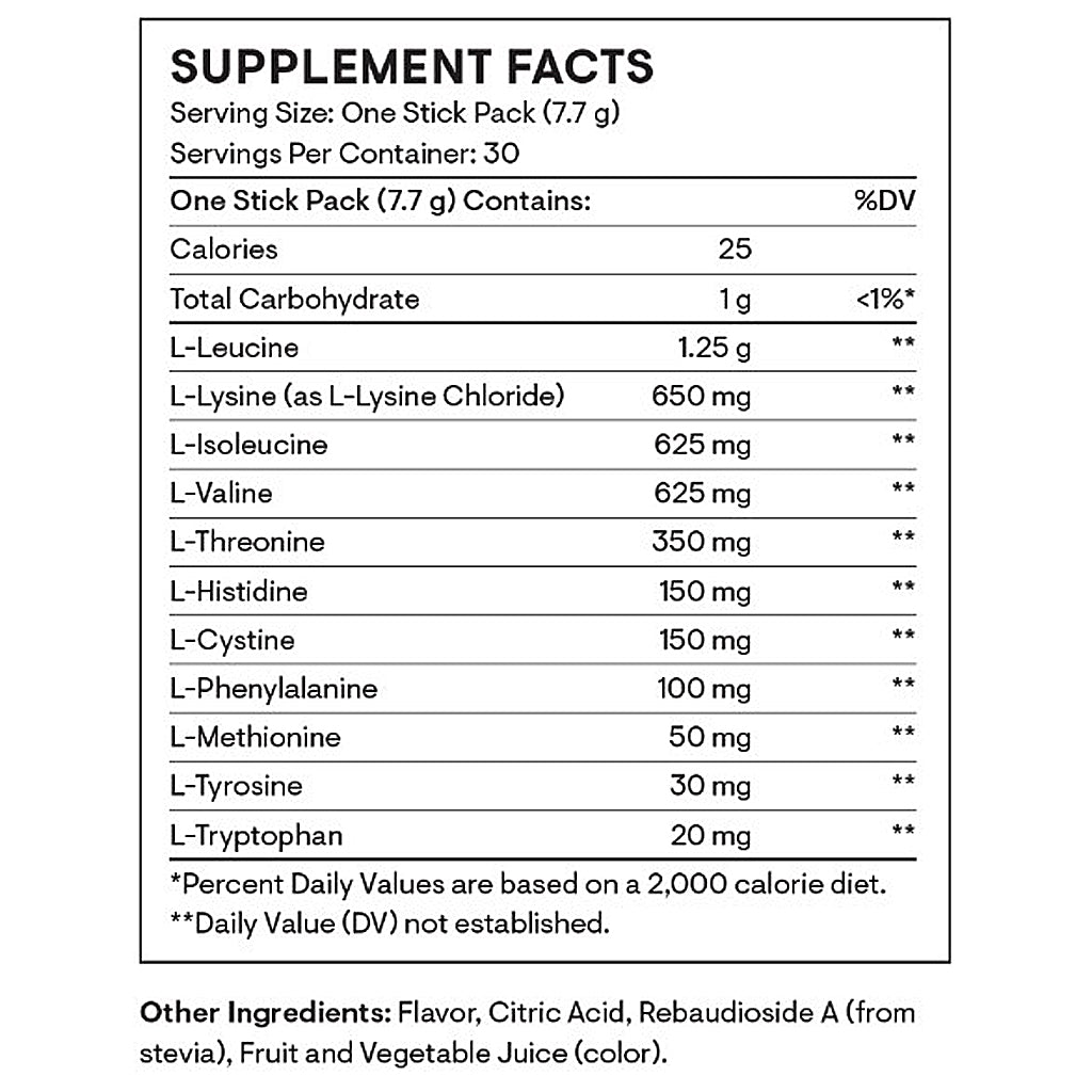Supplement facts label with nutritional information on a white background