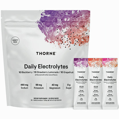 Thorne Daily Electrolytes Variety Pack II (Blackberry/Strawberry Lemonade/Grapefruit) 30 packets