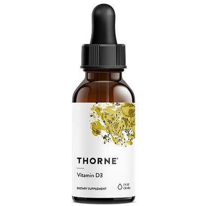 Thorne Vitamin D3 dropper bottle on a white background