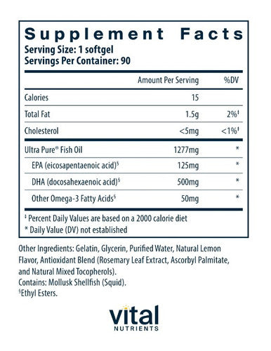 Vital Nutrients Ultra Pure Fish Oil 675 90sg lemon flavored