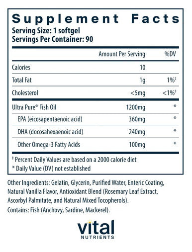Vital Nutrients Ultra Pure Fish Oil 700 Enteric Coated 90c