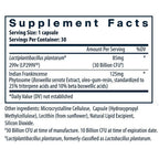 Supplement facts label for a capsule containing Lactiplantibacillus plantarum and Indian Frankincense.