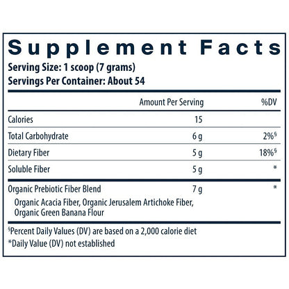 Supplement facts label with nutritional information on a white background