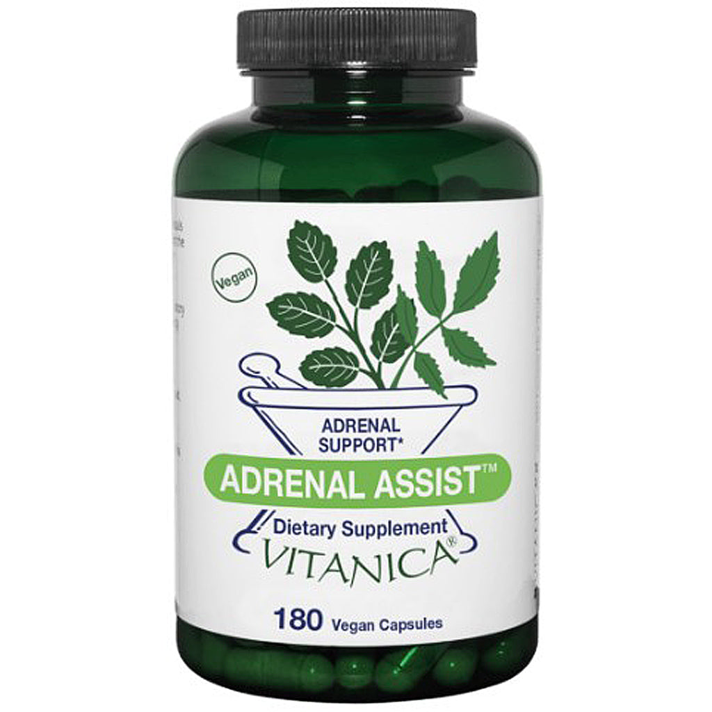 Vitanica Adrenal Assist dietary supplement bottle on a white background