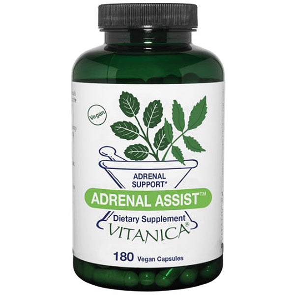 Vitanica Adrenal Assist dietary supplement bottle on a white background