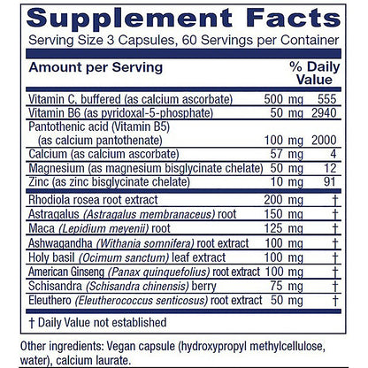 Supplement facts label with detailed nutritional information on a white background