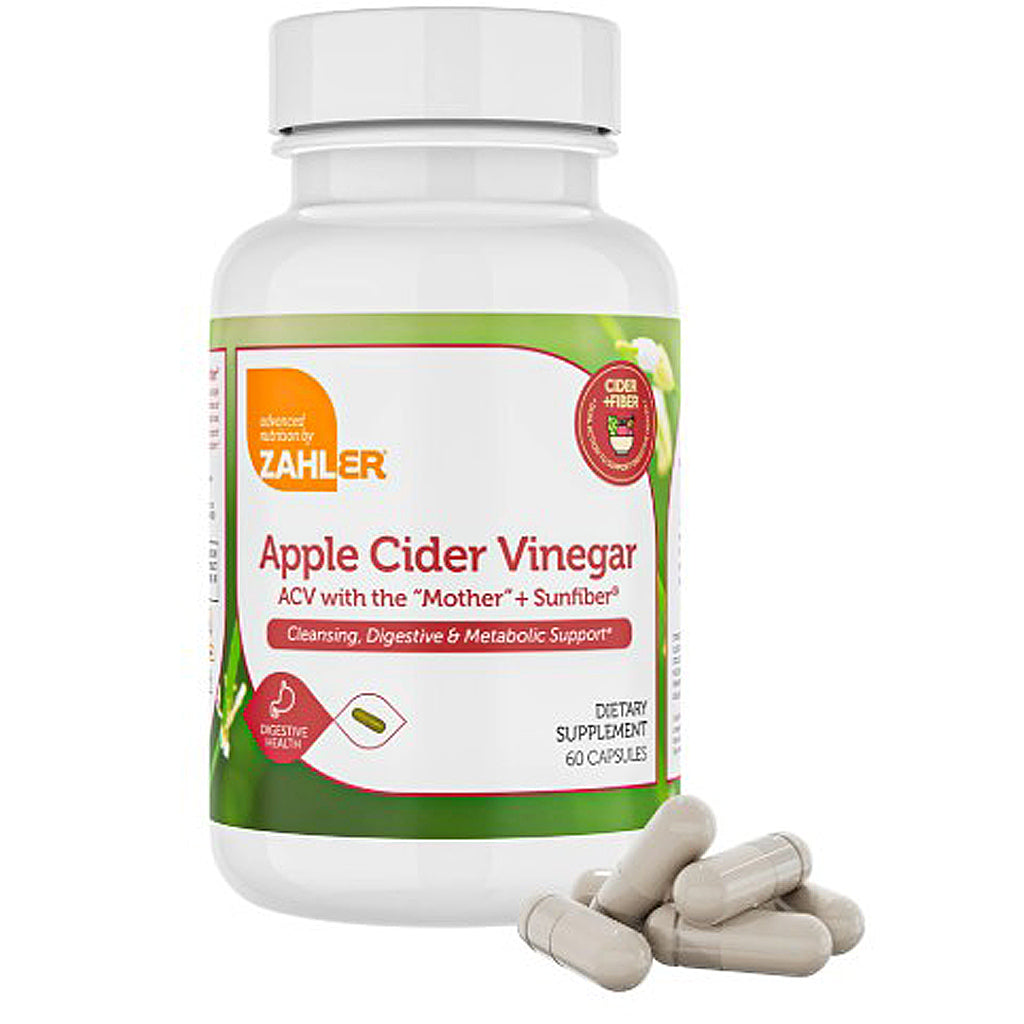 Zahler Apple Cider Vinegar supplement bottle with capsules on a white background