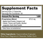 Supplement facts label with ingredients listed on a white background